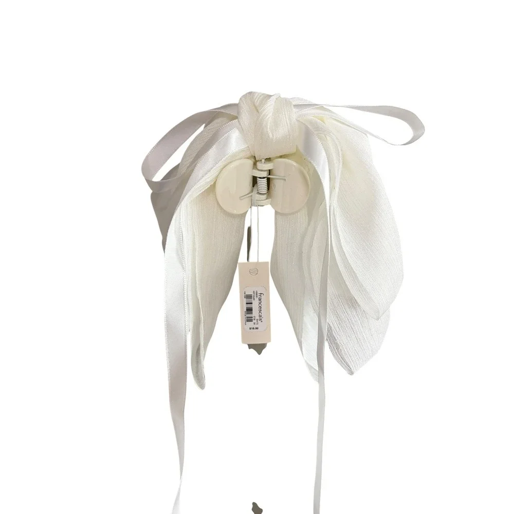 Francescas White Chiffon Satin Layered Bow Hair Claw Clip Bridal Coquette New